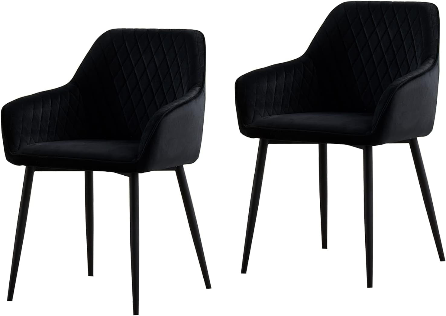 Black Dining Chairs Set of 2 Velvet Upholstered Seat with Black Legs for Dining Room Kitchen Living Room Side Chairs