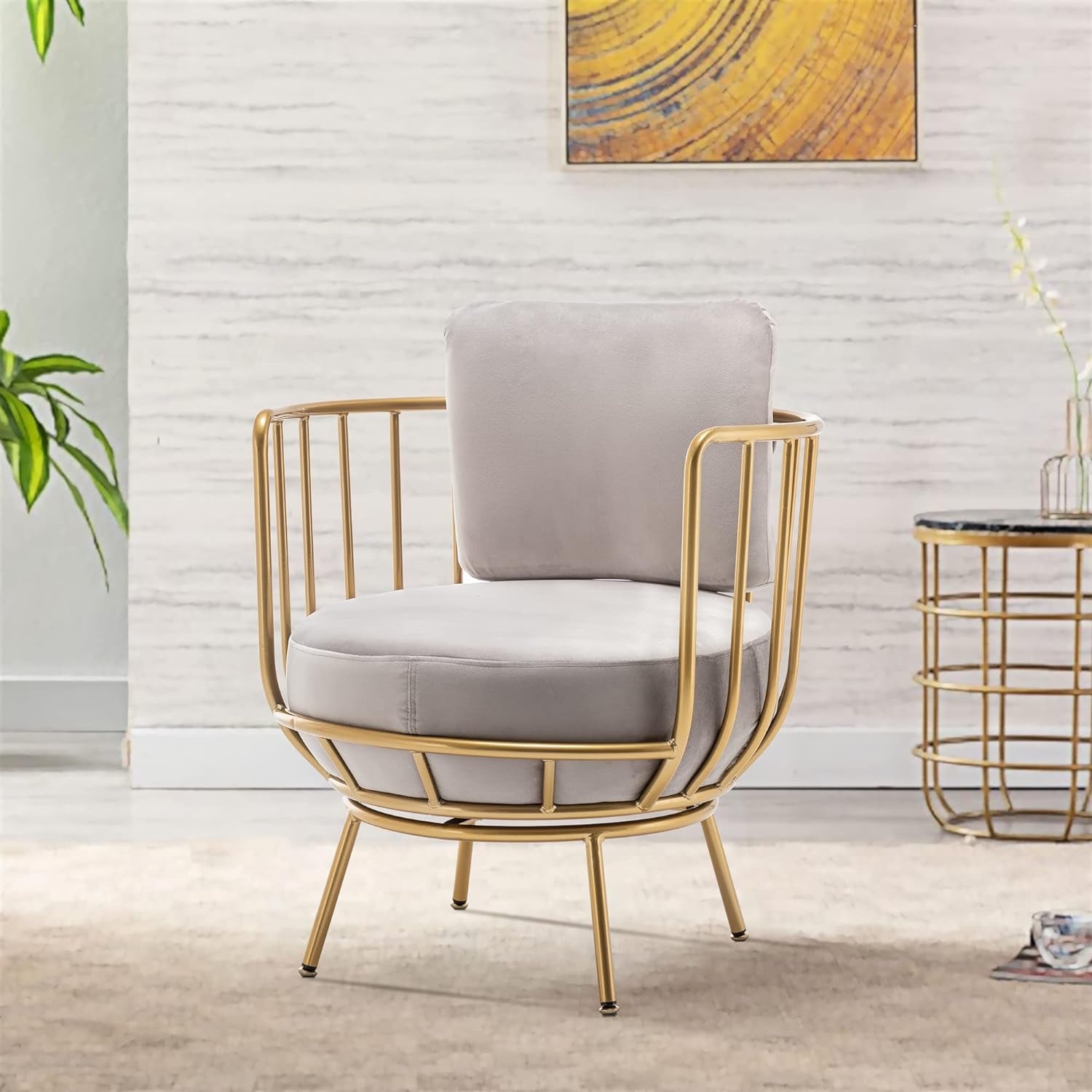 Accent Chair Upholstered Chair Swivel Barrel Chair round Chair Arm Chair Leisure Chair with Metal Frame Legs for Living Room Bedroom