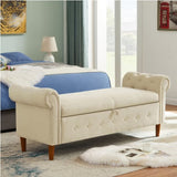 Beige Multifunctional Storage Rectangular Sofa Stool