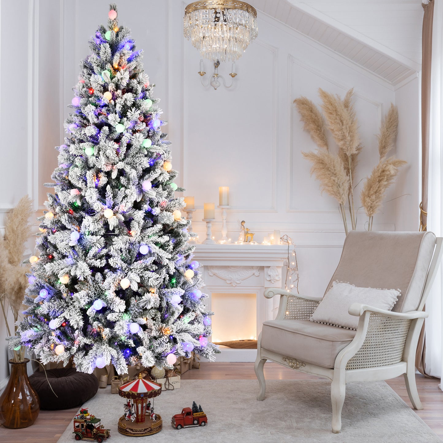 The 8-foot Spotlight Christmas Tree Features Easy-to-use Power And Memory Line Technology, 470 Bi-color LED Lights With 10 Functions, G45 Bulbs And 1793 Tips