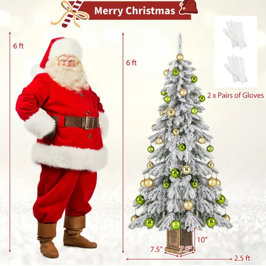 1 Pc 6 Feet Artificial Xmas Tree With 589 Flocked Branch Tips And 48 Xmas Balls