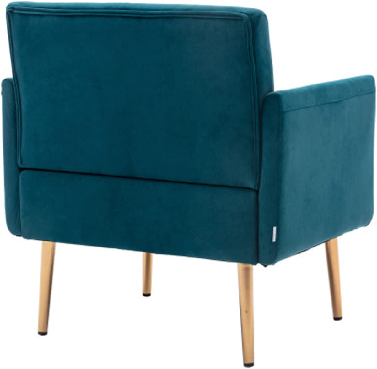 Square Velvet Accent Chair, Golden Metal Leg Single Sofa Chair, Living Room Chair, Bedroom Chair, Coffee Chair, Reception Chair (Teal)