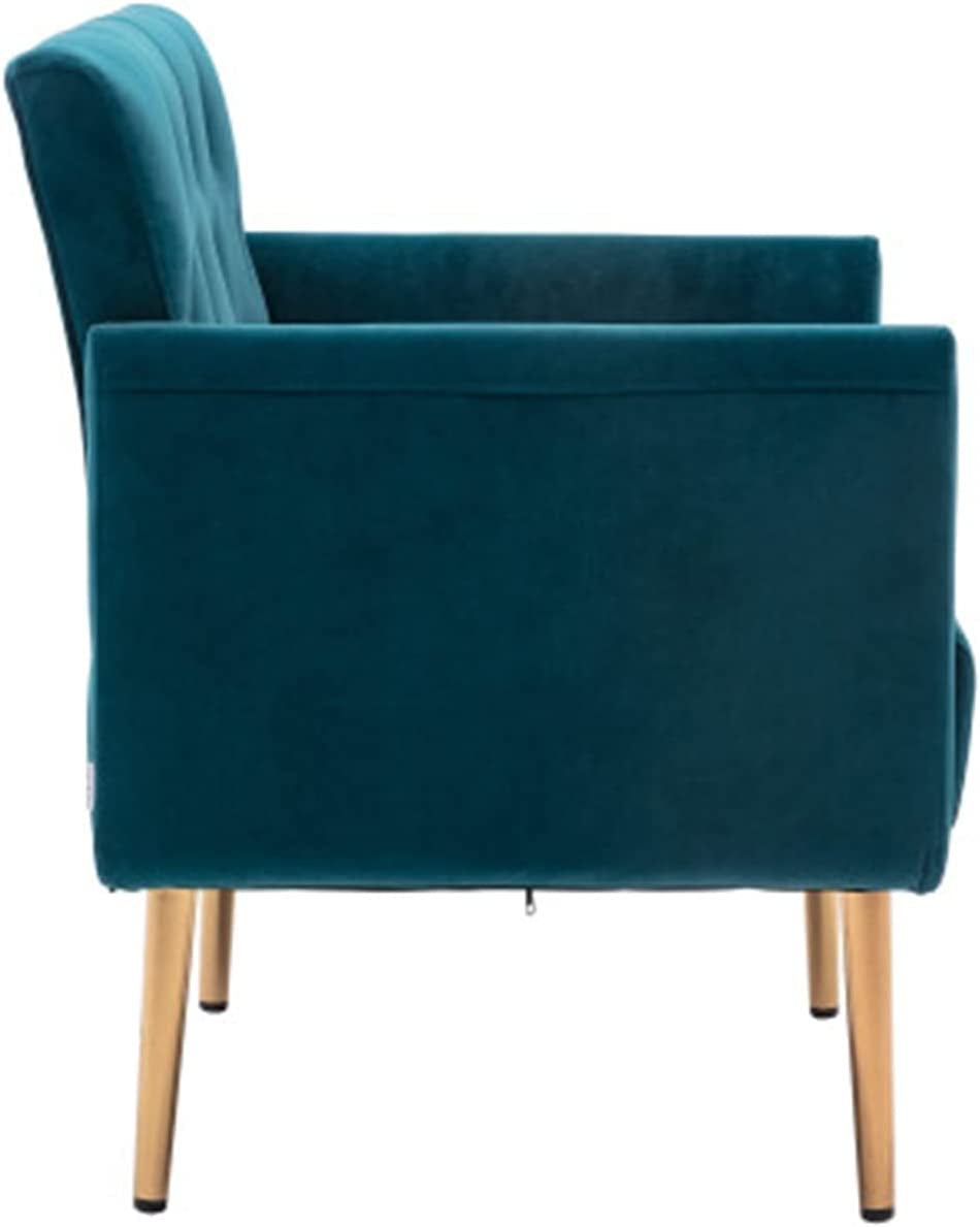 Square Velvet Accent Chair, Golden Metal Leg Single Sofa Chair, Living Room Chair, Bedroom Chair, Coffee Chair, Reception Chair (Teal)