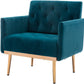 Square Velvet Accent Chair, Golden Metal Leg Single Sofa Chair, Living Room Chair, Bedroom Chair, Coffee Chair, Reception Chair (Teal)