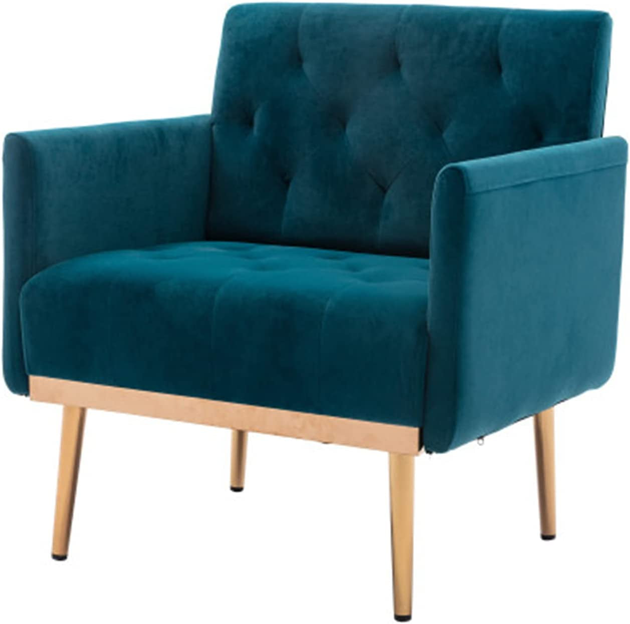 Square Velvet Accent Chair, Golden Metal Leg Single Sofa Chair, Living Room Chair, Bedroom Chair, Coffee Chair, Reception Chair (Teal)