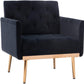 Square Velvet Accent Chair, Golden Metal Leg Single Sofa Chair, Living Room Chair, Bedroom Chair, Coffee Chair, Reception Chair (Black)