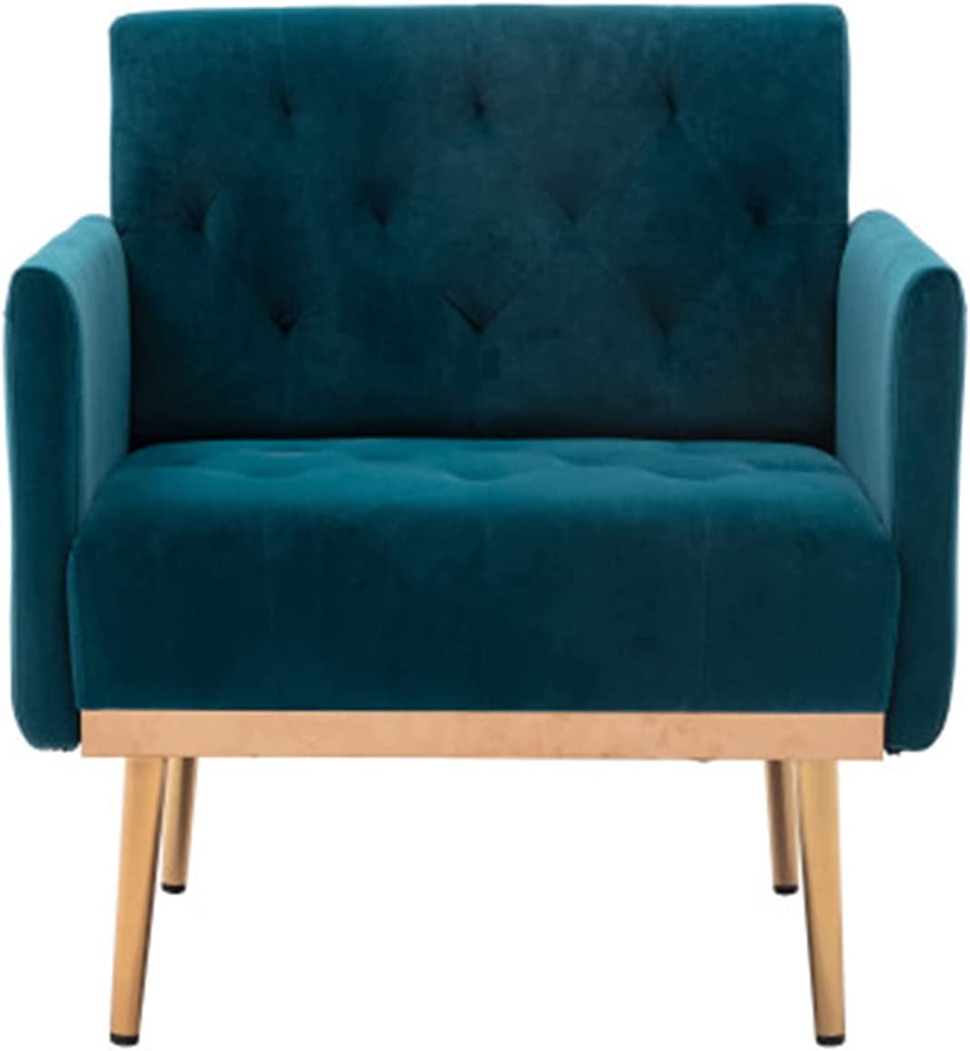 Square Velvet Accent Chair, Golden Metal Leg Single Sofa Chair, Living Room Chair, Bedroom Chair, Coffee Chair, Reception Chair (Teal)