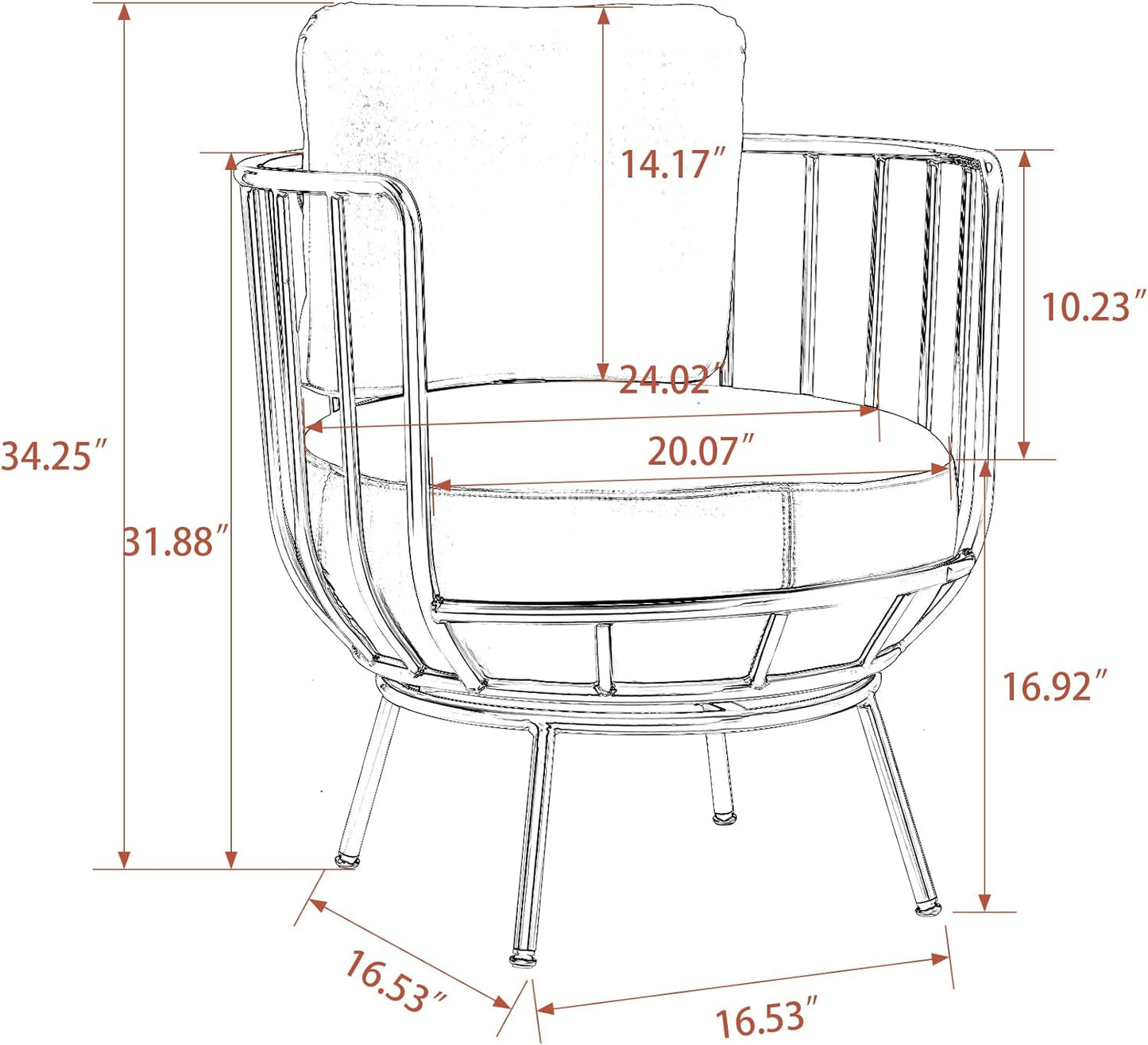 Accent Chair Upholstered Chair Swivel Barrel Chair round Chair Arm Chair Leisure Chair with Metal Frame Legs for Living Room Bedroom