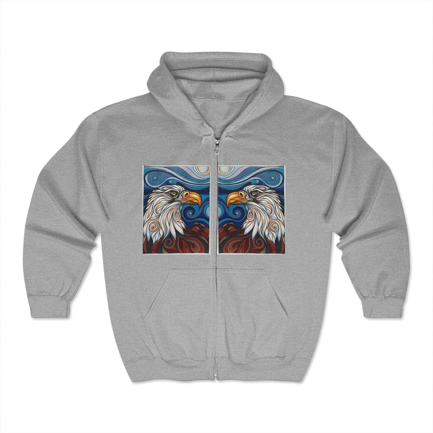 Eagle and Pattern Full Zip Hoodie - Unisex Heavy Blend Sweatshirt - Perfect for Nature Lovers - Deracco