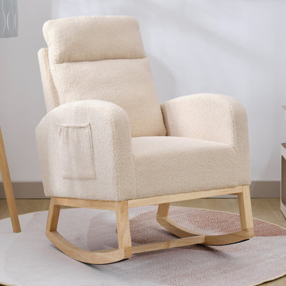 JA505 Beige Velvet Rocking Chair With Organizer