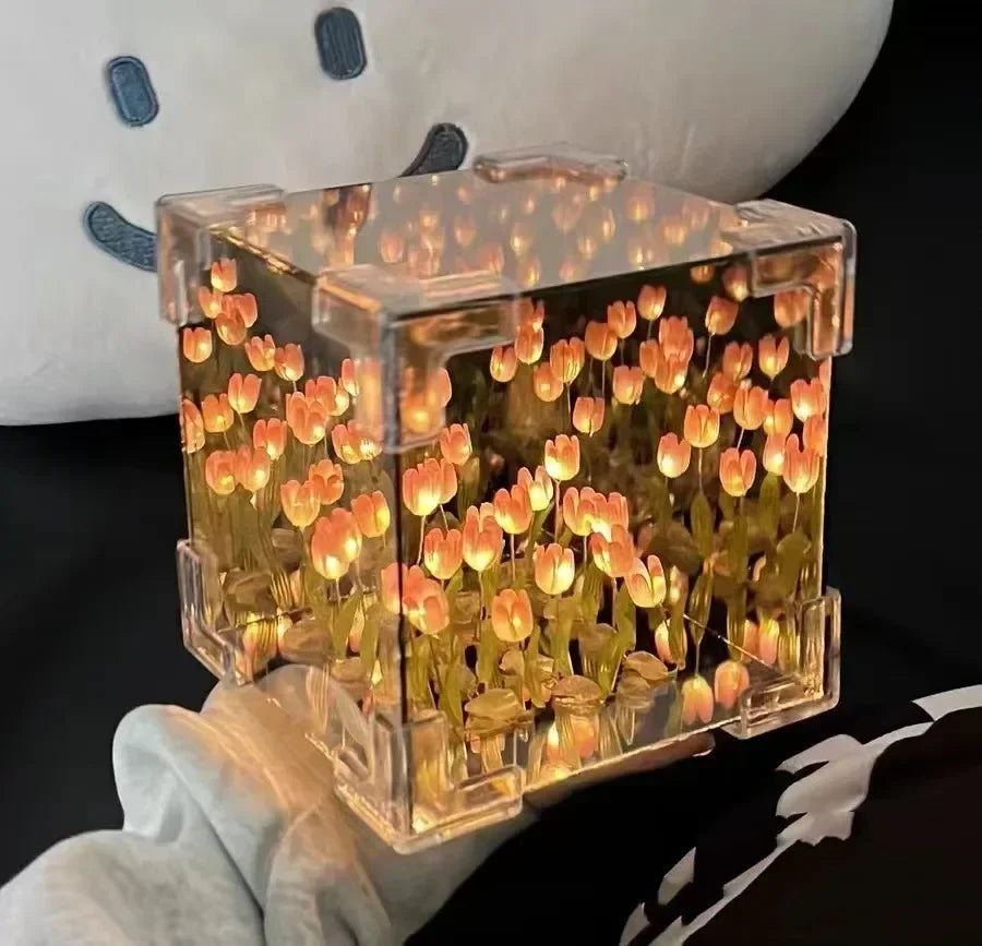 Creative Diy Tulip Flower Sea Cube Three-Dimensional Small Night Lamp Material Package for Girlfriend Couple Girlfriends