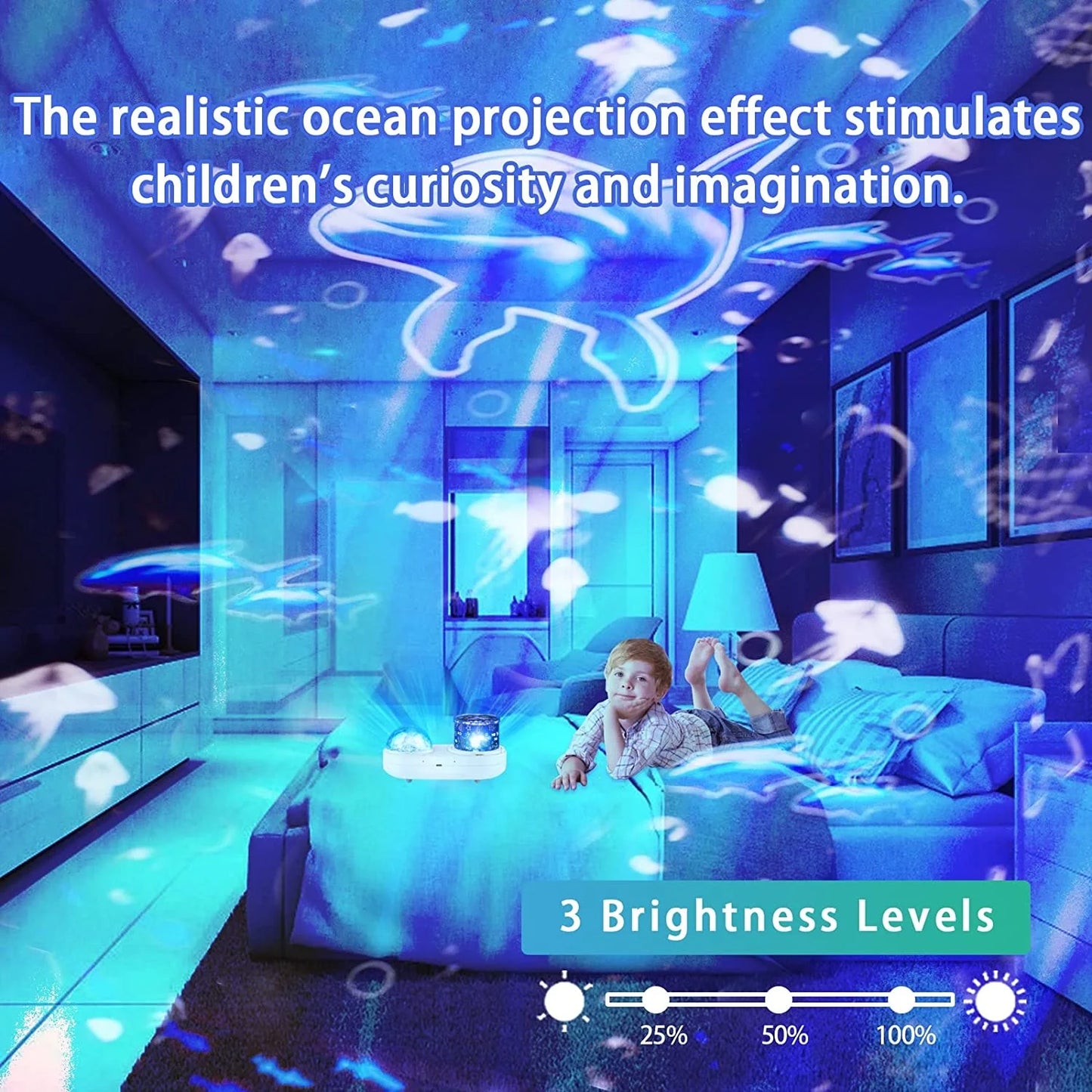 Ocean Light Projector for Bedroom Led Star Galaxy Sky Wave Color Rotating Underwater Wall Projection 3D Lamp Stereo Kids Gifts