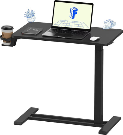 32X18 Inch Standing Rolling Desk With Hidden Wheels Side Table Adjustable Height OverBed Table Hospital Desk With Cup Holder, Computer Laptop Table For Home, Office, Outdoor, Classroom