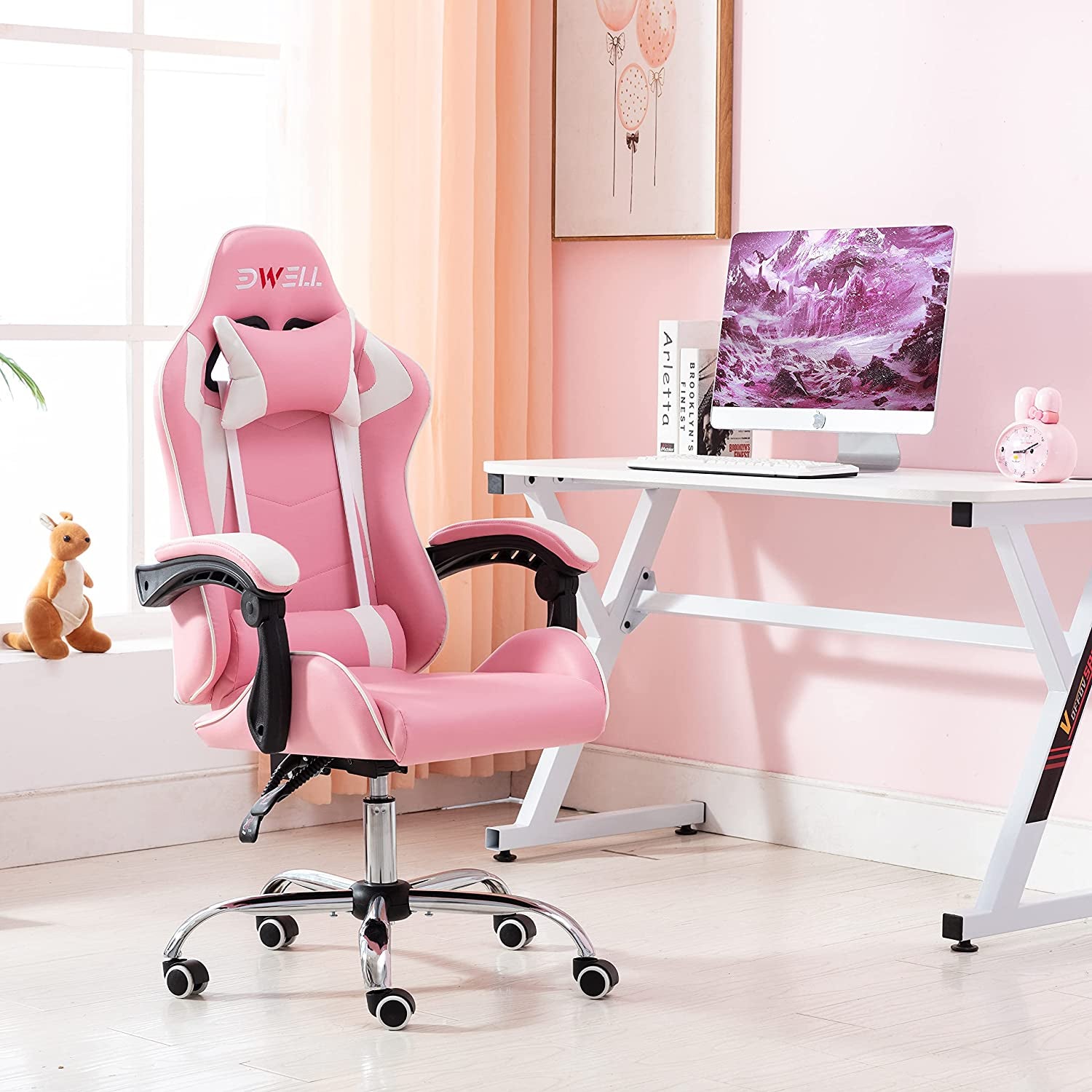 Pink Gaming Chair Ergonomic Computer Chair,Gamer Chair Pink Office Chair Gaming Massage Chair