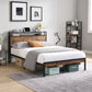 Queen Size Metal Platform Bed Frame With Wooden Headboard And Footboard With USB LINER