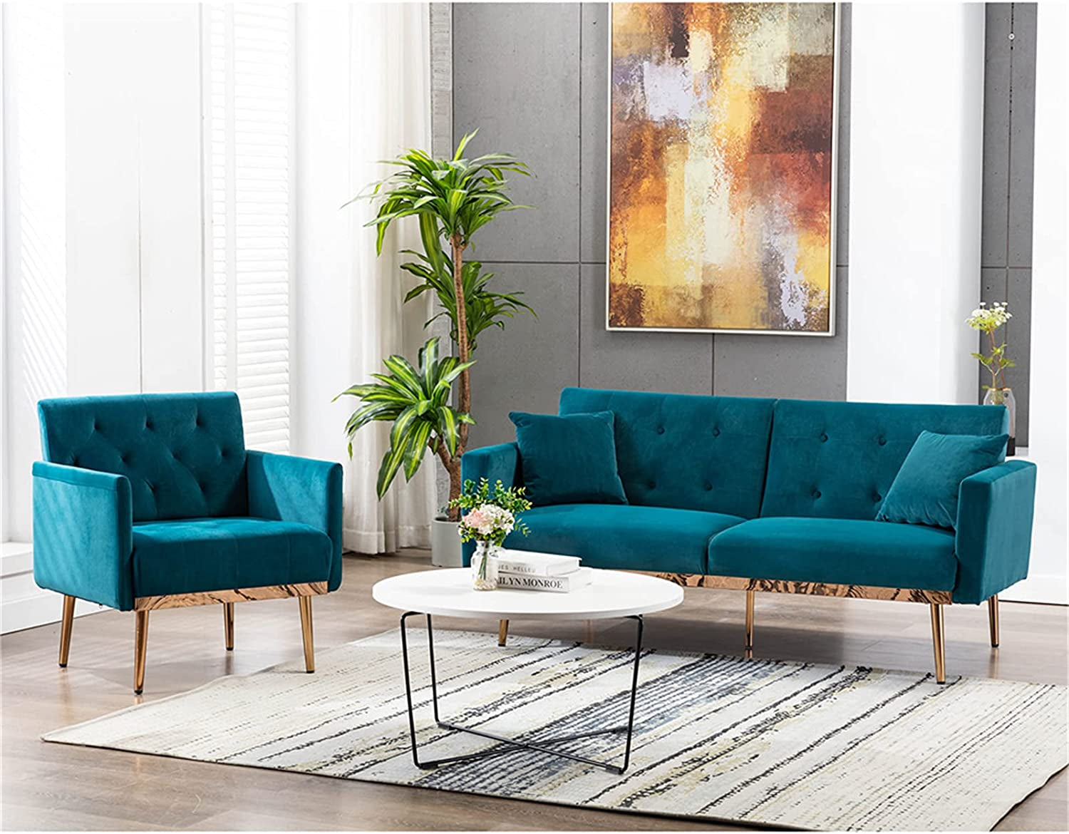 Square Velvet Accent Chair, Golden Metal Leg Single Sofa Chair, Living Room Chair, Bedroom Chair, Coffee Chair, Reception Chair (Teal)