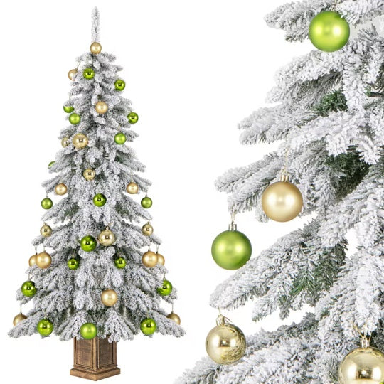 1 Pc 6 Feet Artificial Xmas Tree With 589 Flocked Branch Tips And 48 Xmas Balls