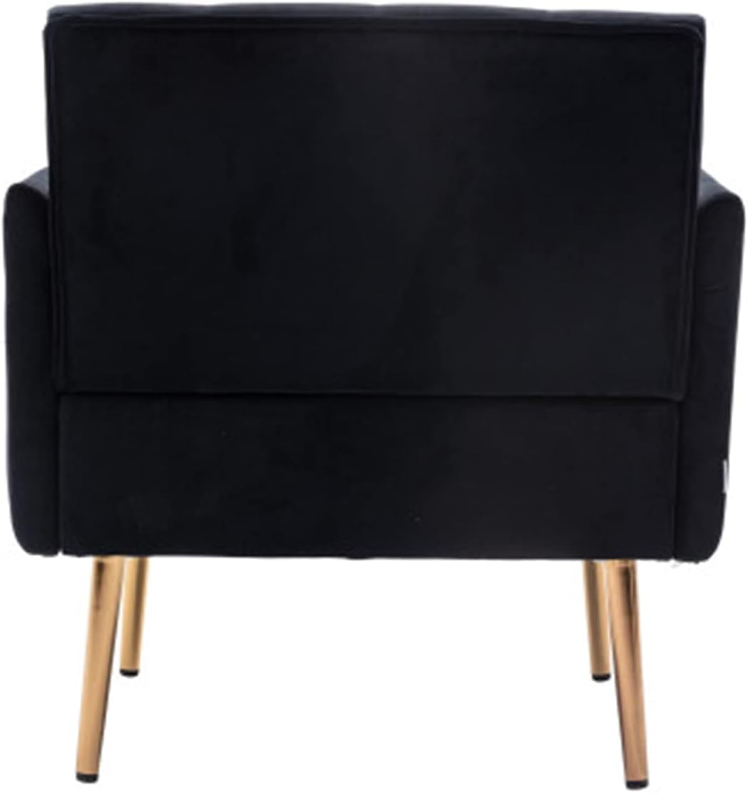 Square Velvet Accent Chair, Golden Metal Leg Single Sofa Chair, Living Room Chair, Bedroom Chair, Coffee Chair, Reception Chair (Black)